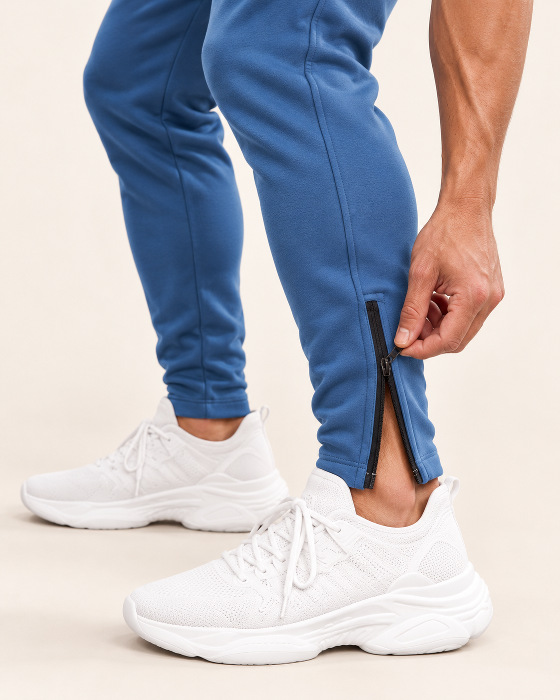 Men's Tapered Joggers With Zip Pockets in Royal Blue, ankle zip detail