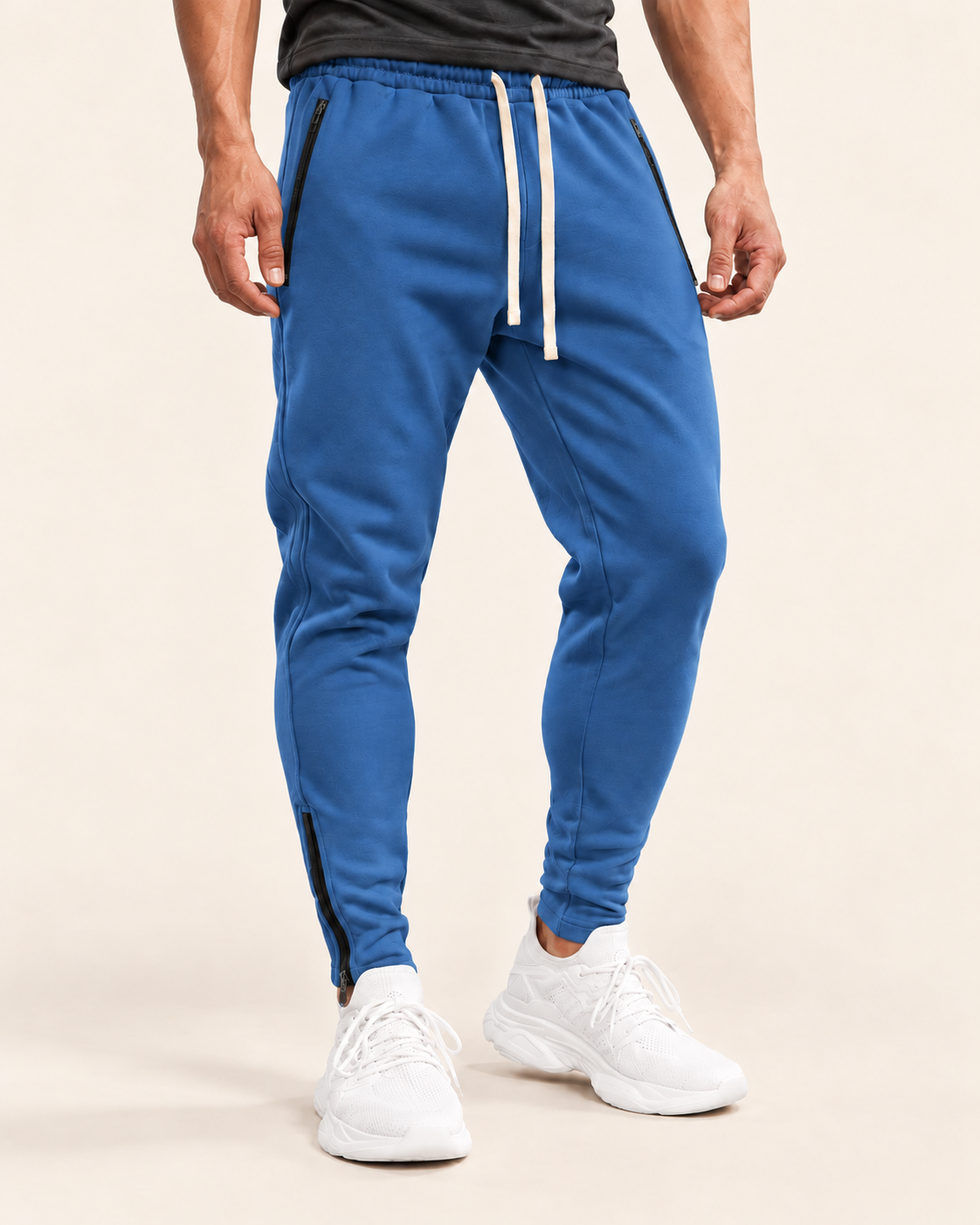 Men's Tapered Joggers With Zip Pockets in Royal Blue