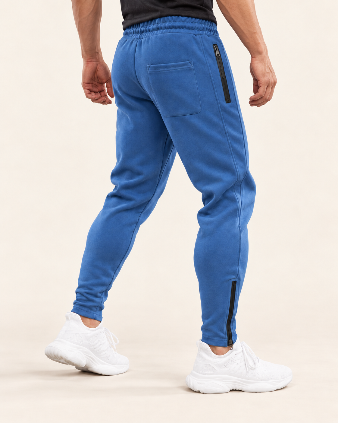Men's Tapered Joggers With Zip Pockets in Royal Blue, back view