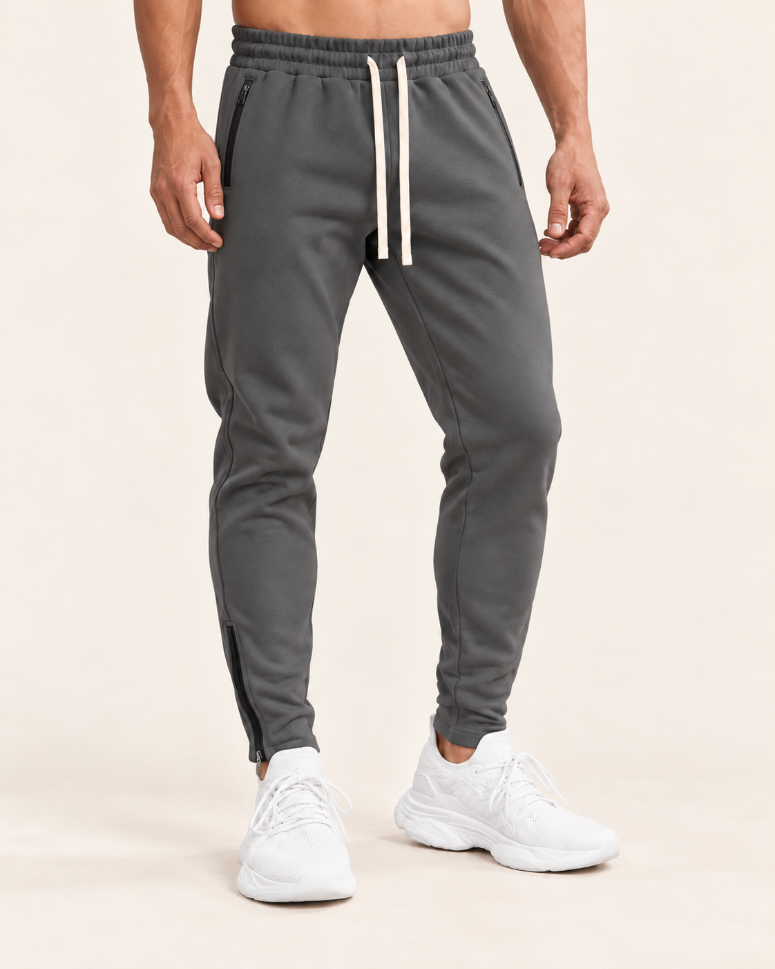 Men's Tapered Joggers With Zip Pockets in Grey