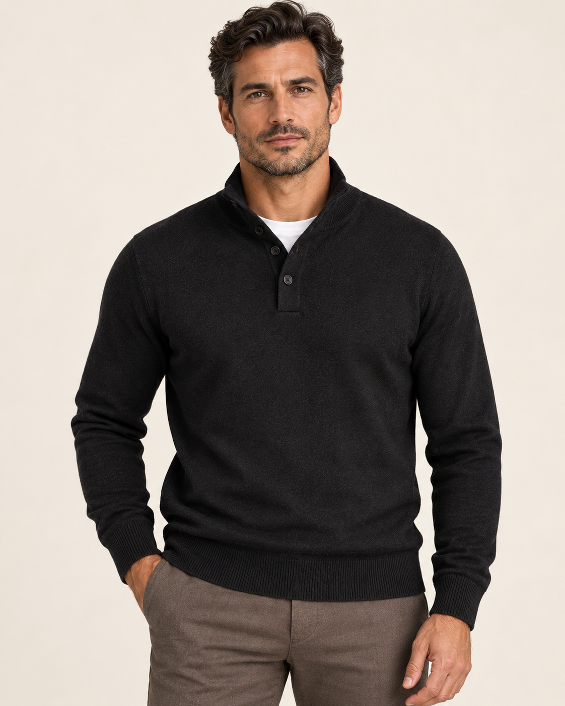 Men's Textured Knit Polo Collar Jumper