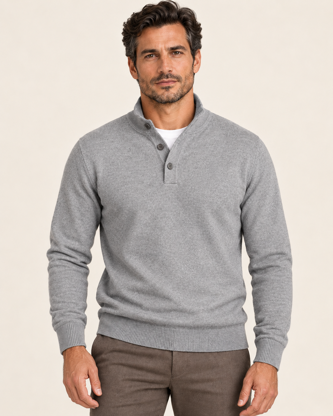 Men's Textured Knit Polo Collar Jumper