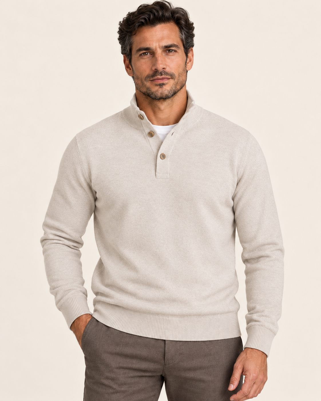 Men's Textured Knit Polo Collar Jumper