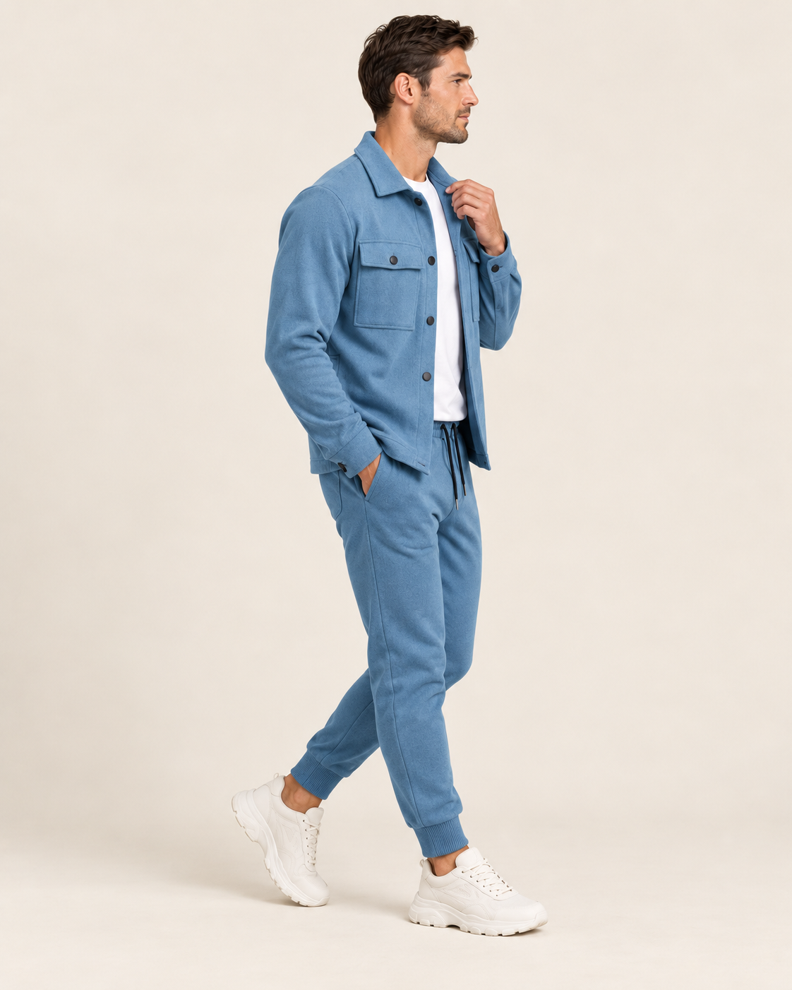 Men's Co-Ord Tracksuit Set with Button-Front Shacket and Joggers