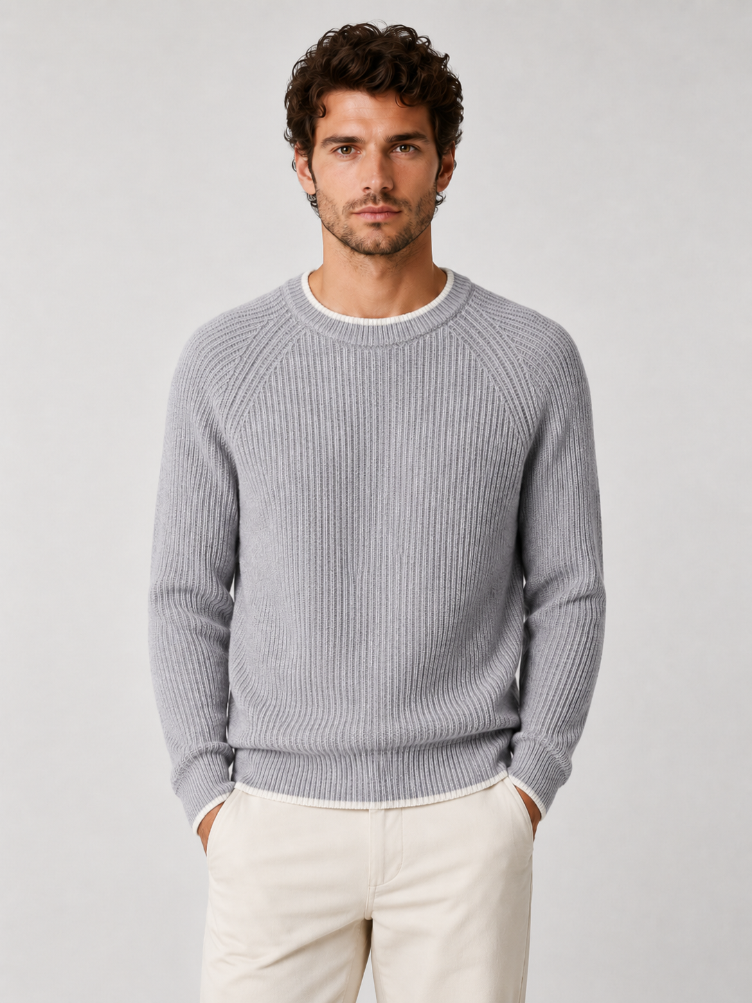 Men's Knit Jumper — Crew Neck, Ribbed Trim, Everyday Layering