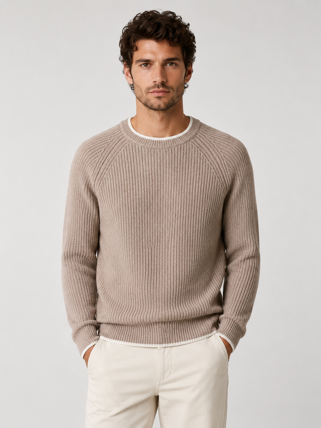 Men's Knit Jumper — Crew Neck, Ribbed Trim, Everyday Layering