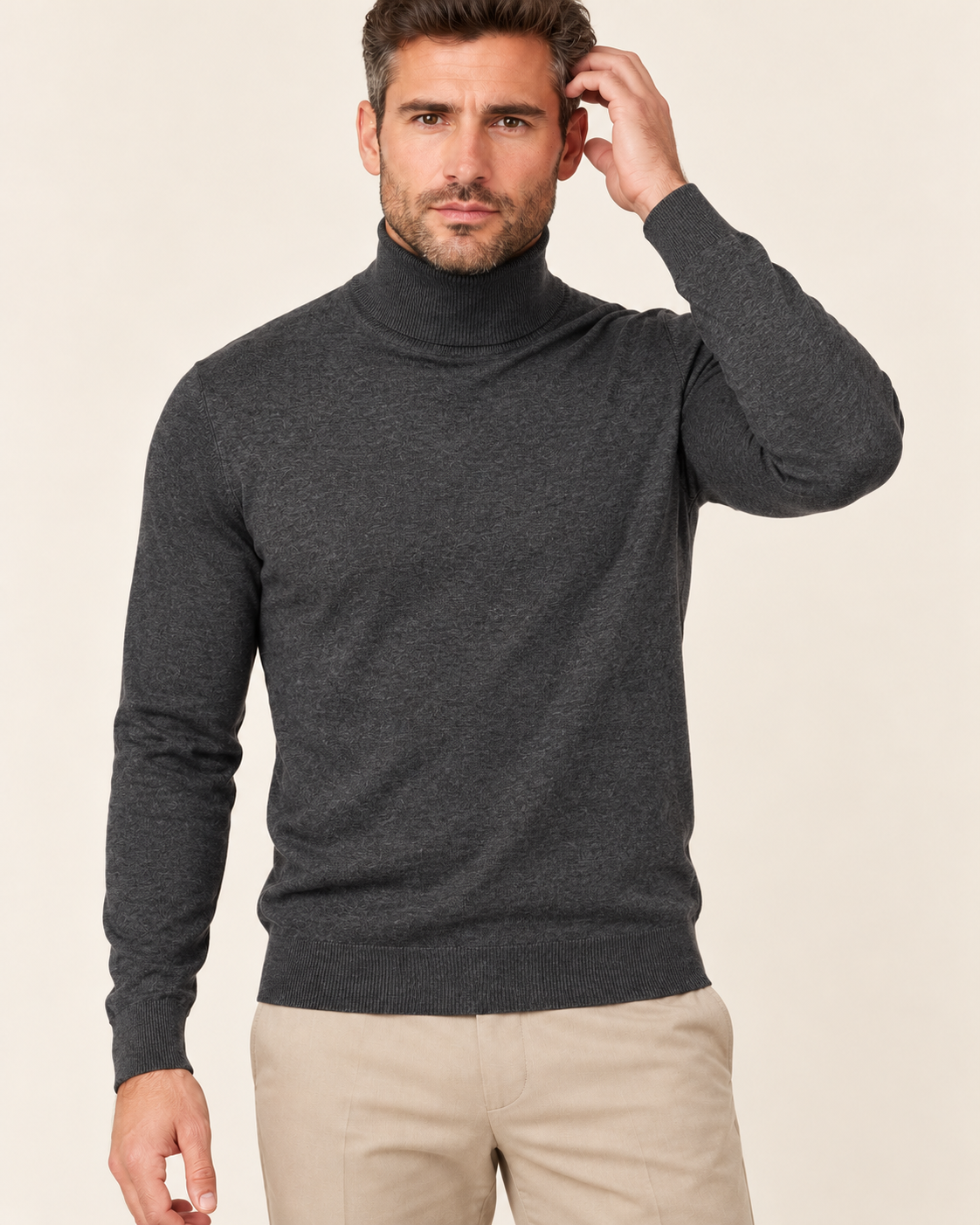Men's Ultra Fine Knit Roll Neck Jumper