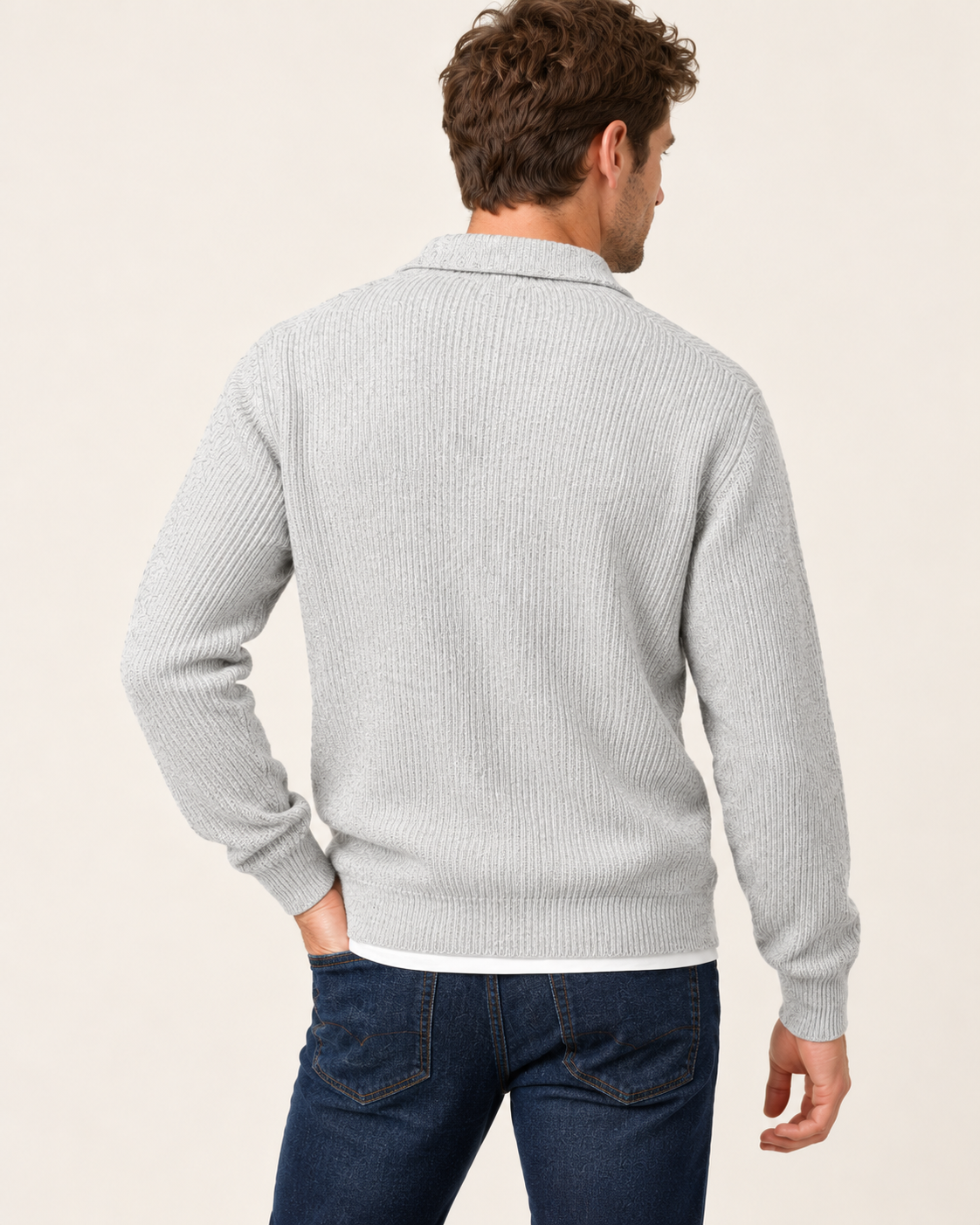 Men's Waffle Knit Button Polo Jumper