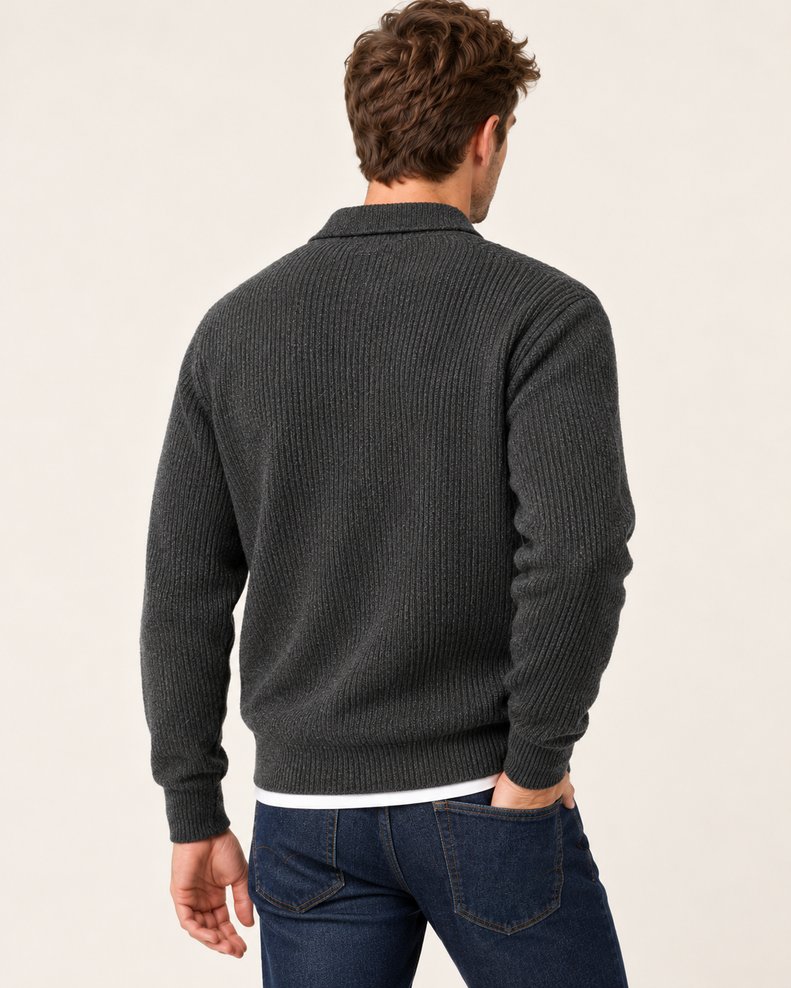 Men's Waffle Knit Button Polo Jumper