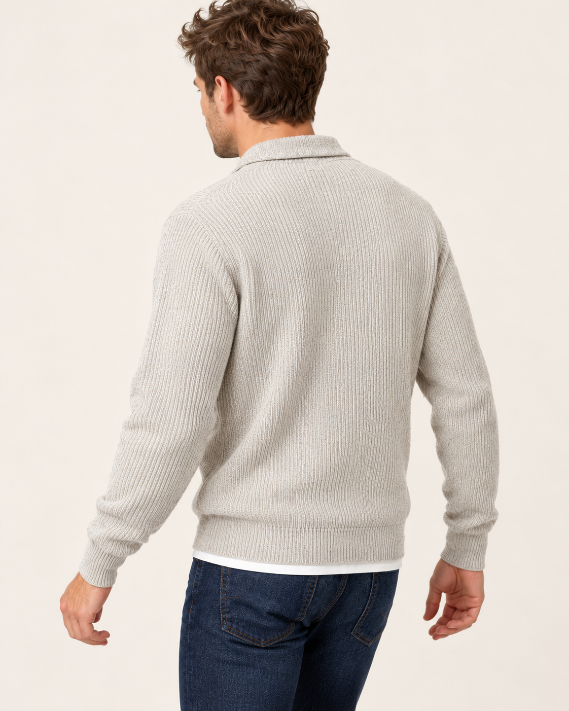 Men's Waffle Knit Button Polo Jumper