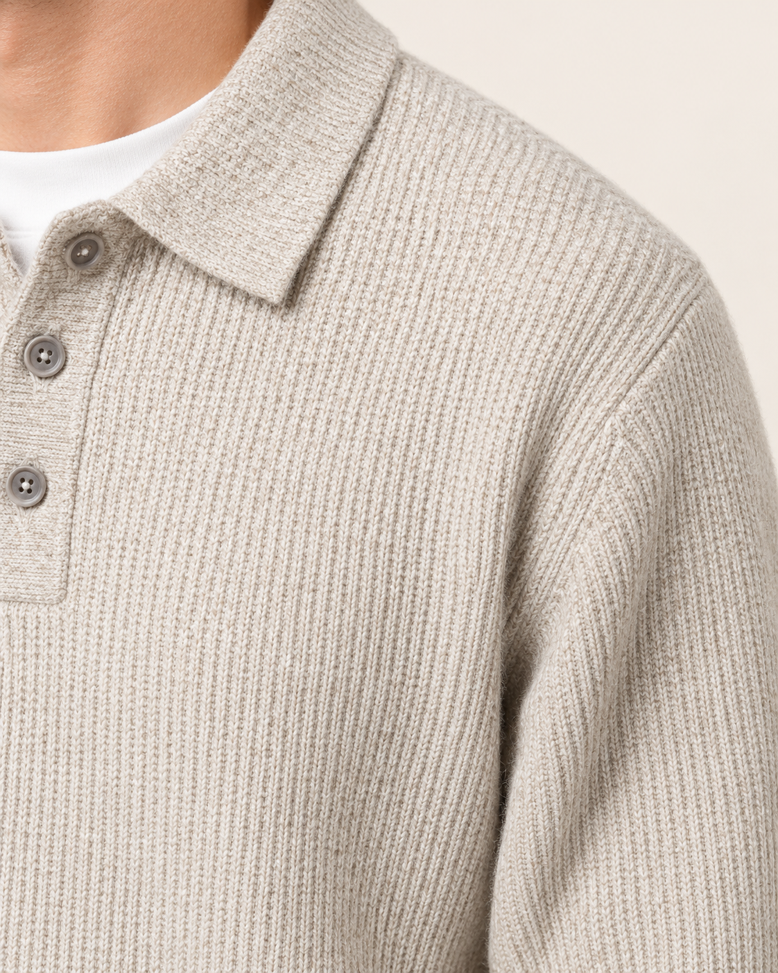 Men's Waffle Knit Button Polo Jumper