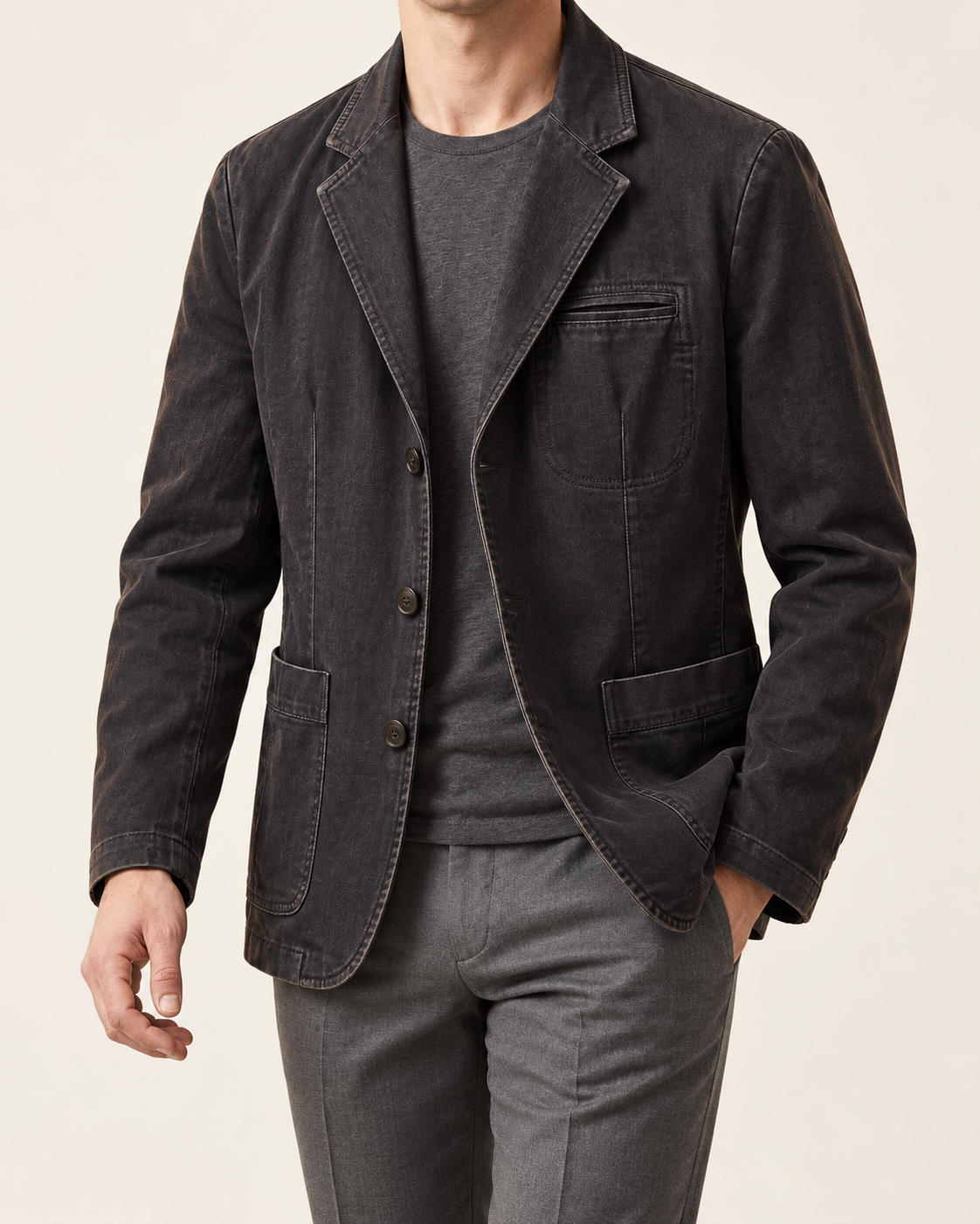 Men's Washed Cotton Blazer With Patch Pockets