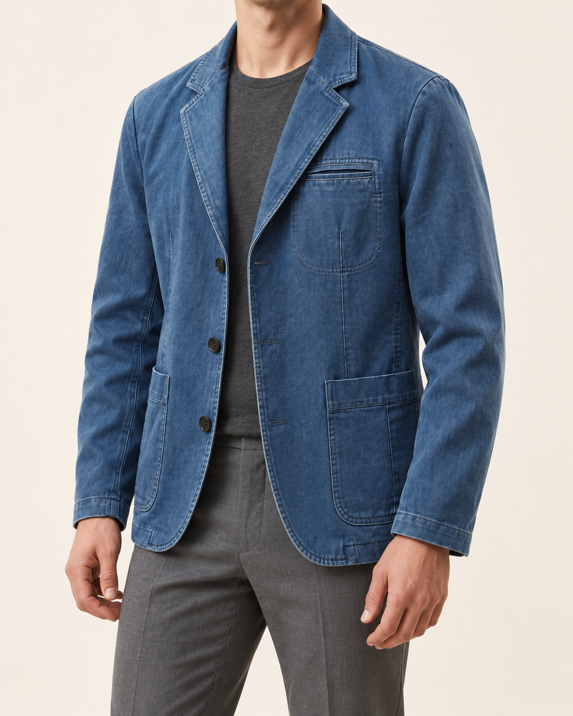 Men's Washed Cotton Blazer With Patch Pockets