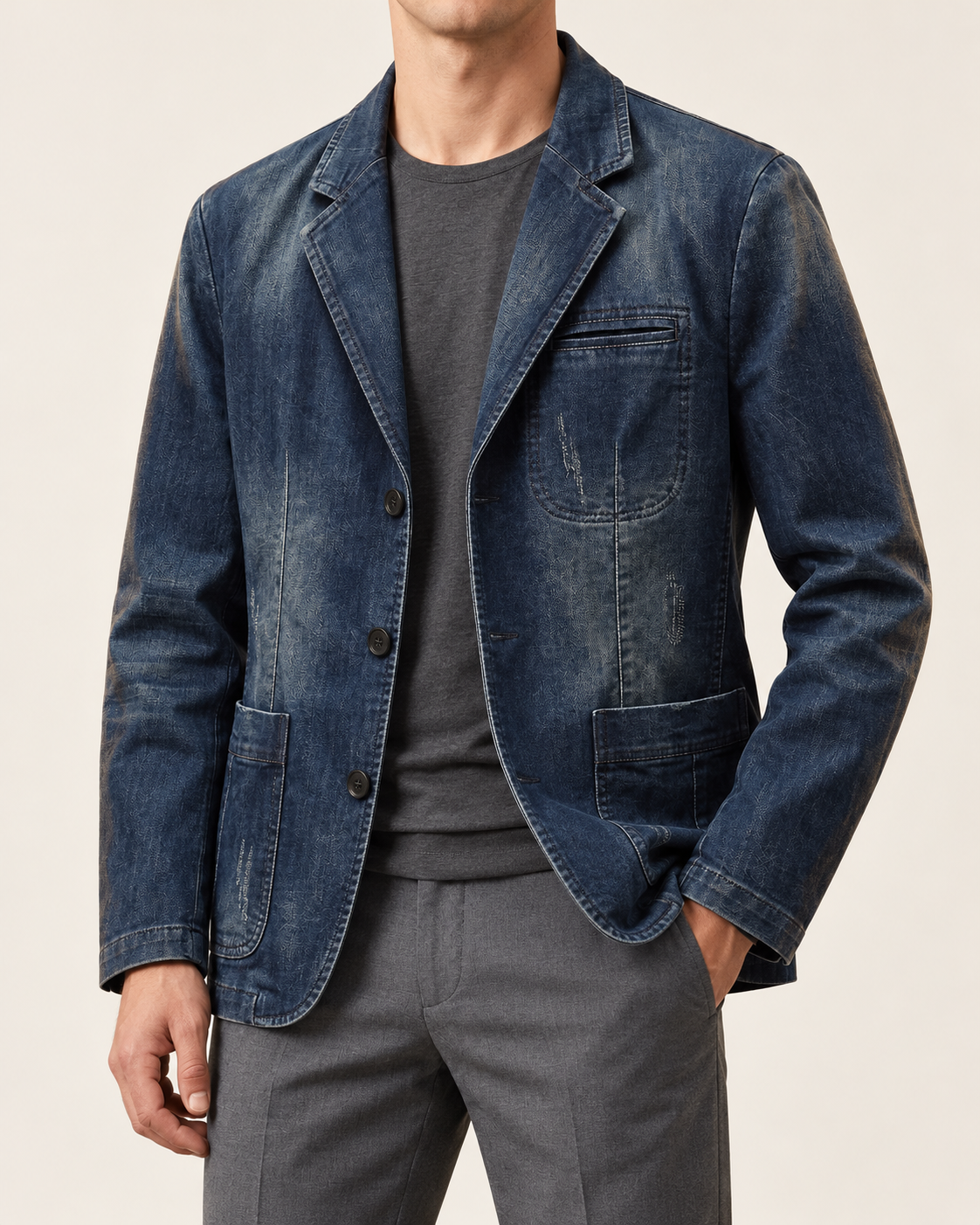 Men's Washed Cotton Blazer With Patch Pockets