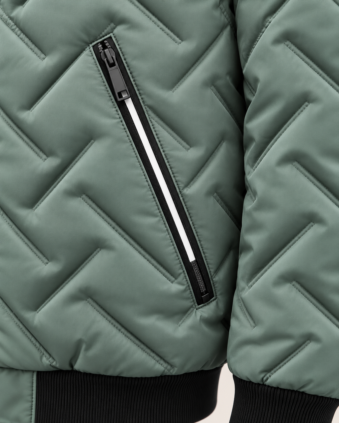 Men's Wave Quilted Stand Collar Puffer Jacket in Sage Green, view 3