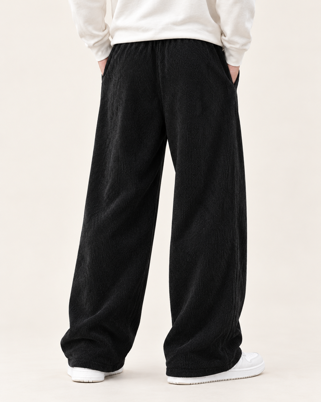 Men's Wide Leg Corduroy Tie Waist Trousers