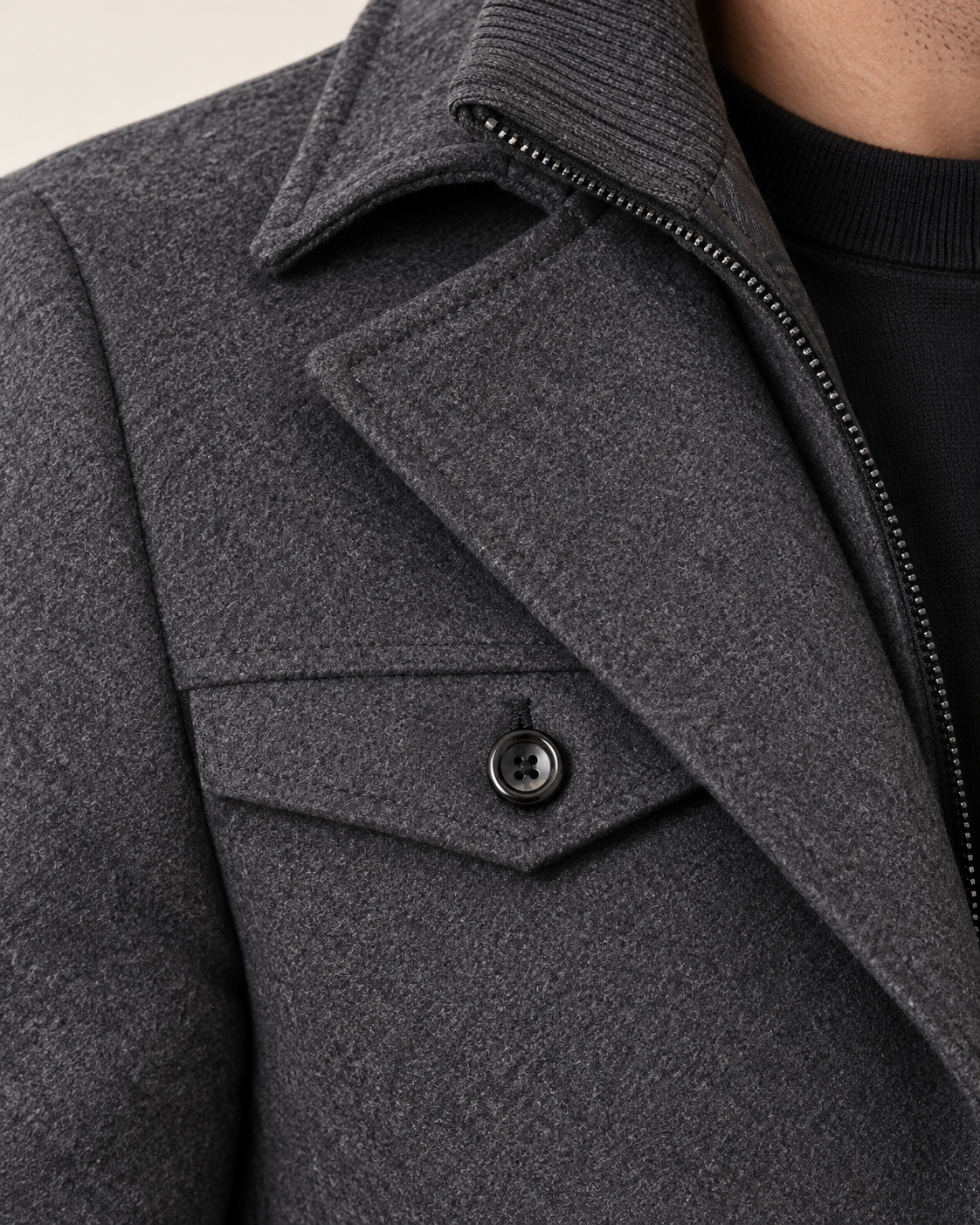 Men's Wool Look Double Collar Car Coat in Grey, view 2