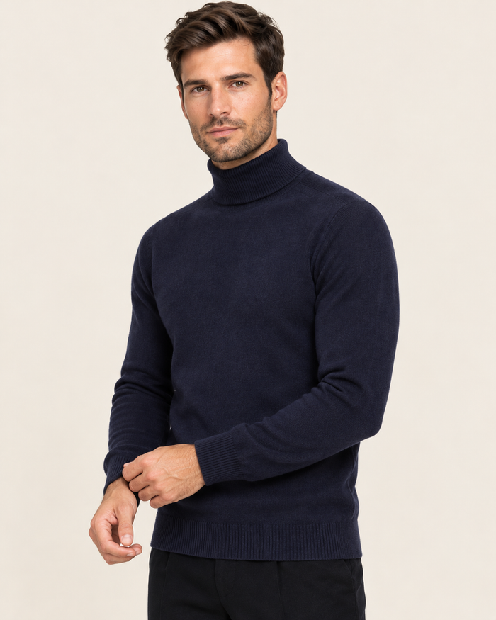 Men's Wool Roll Neck Jumper in Navy