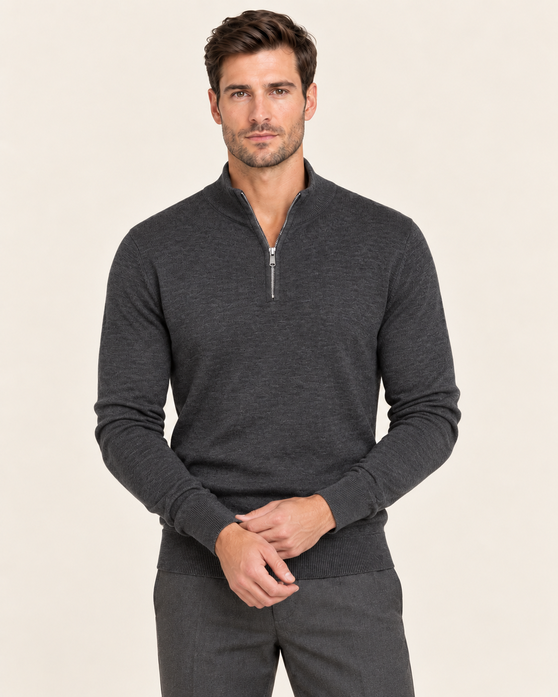 Men's Lightweight Half Zip Jumper in Charcoal