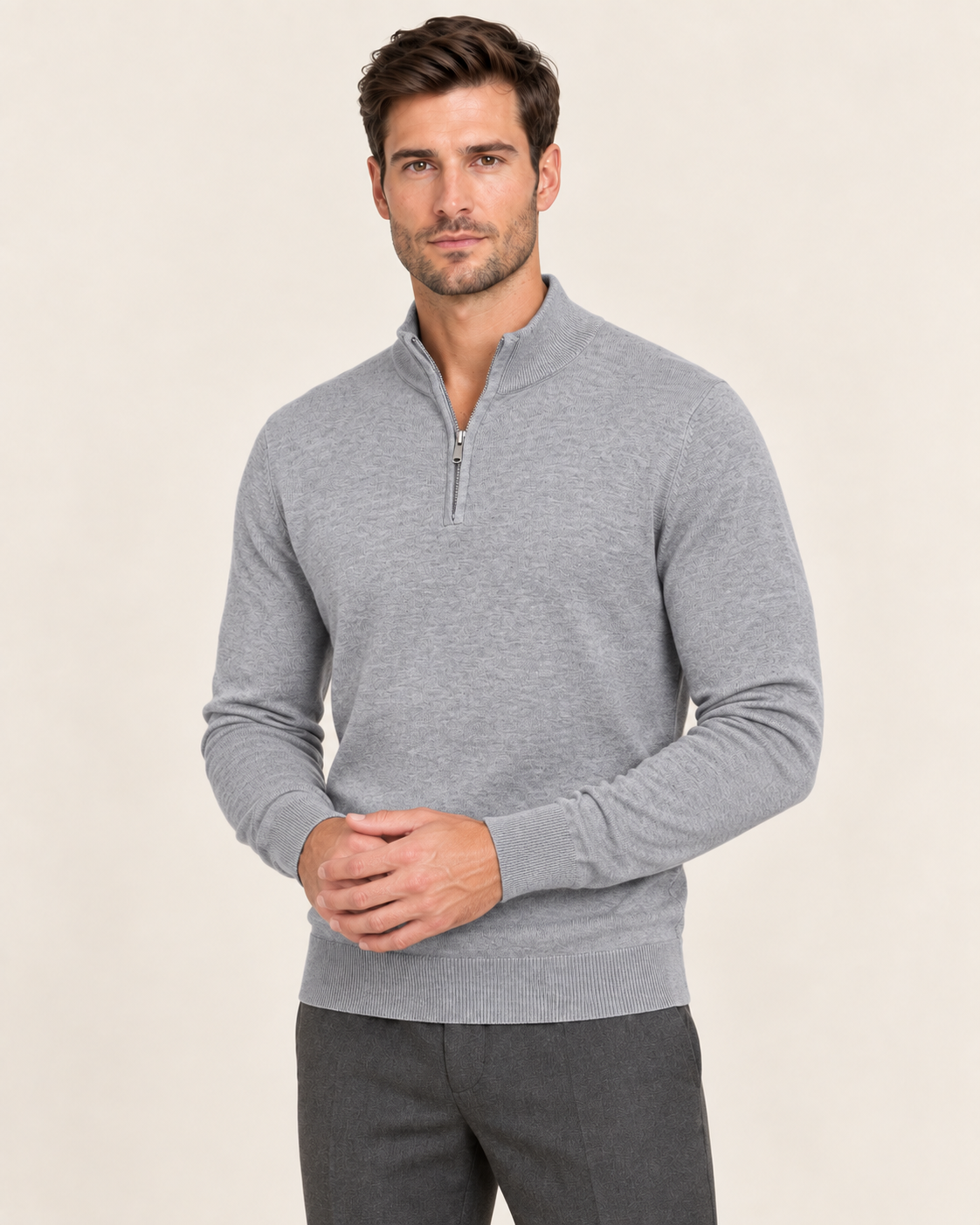 Men's Lightweight Half Zip Jumper in Grey