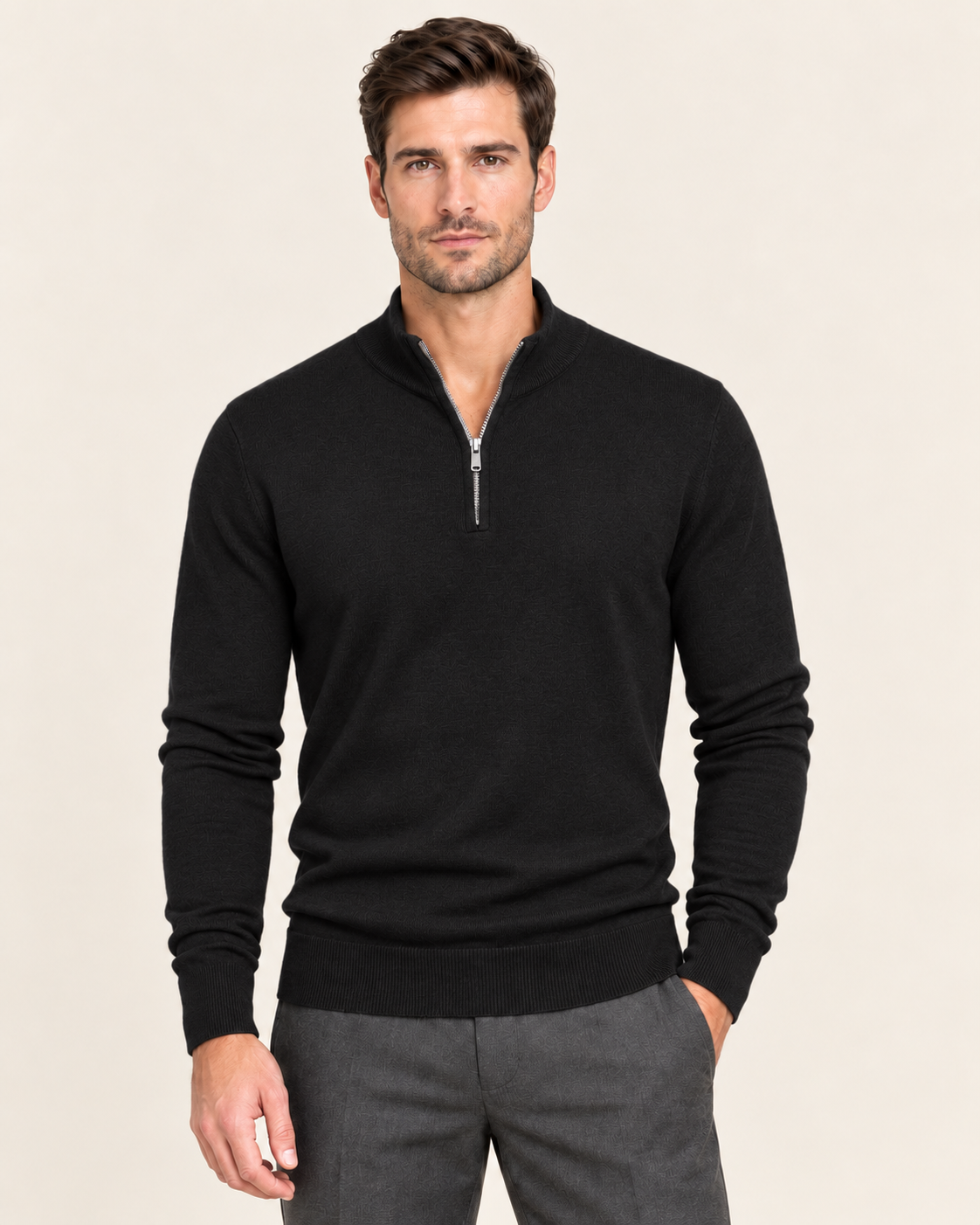Men's Lightweight Half Zip Jumper in Black