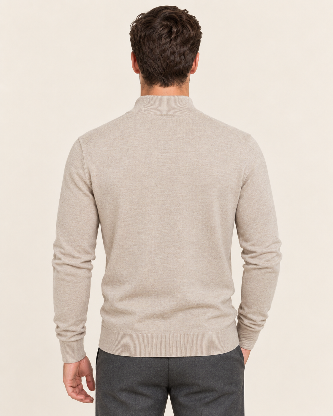 Men's Lightweight Half Zip Jumper in Khaki, back view