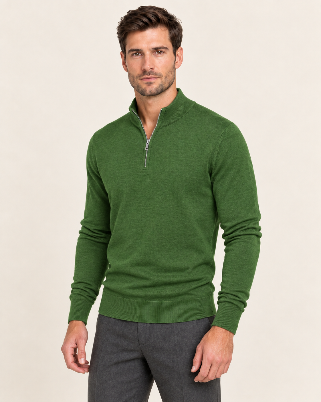 Men's Lightweight Half Zip Jumper in Dark Grey Green