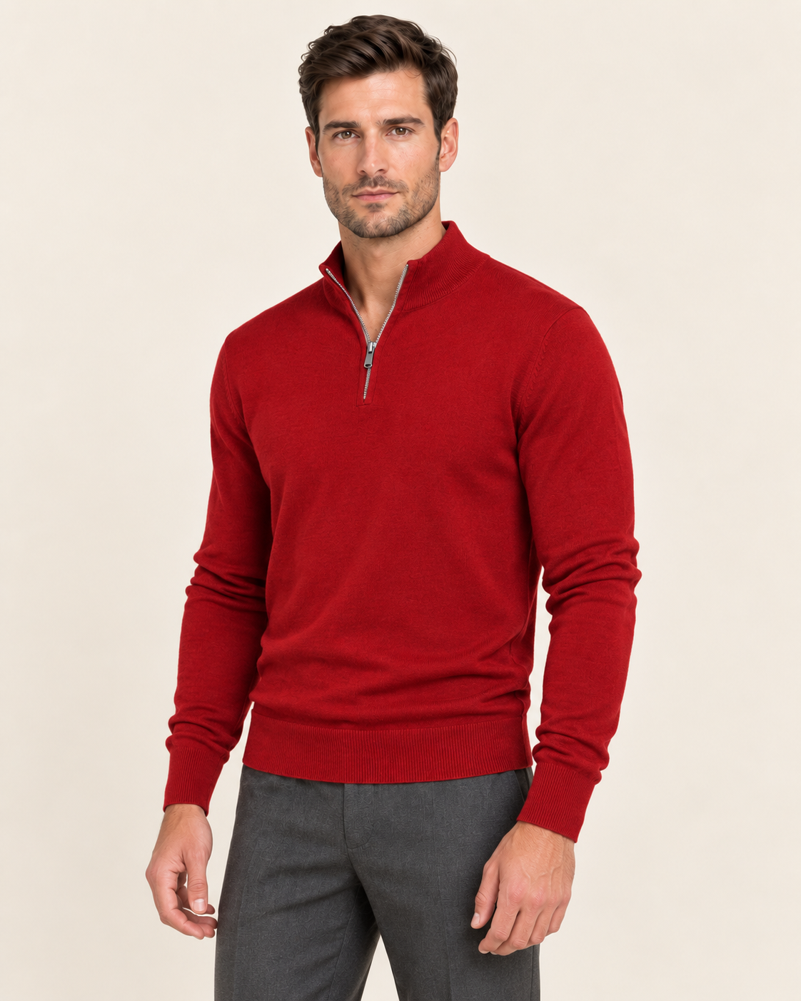 Men's Lightweight Half Zip Jumper in Maroon