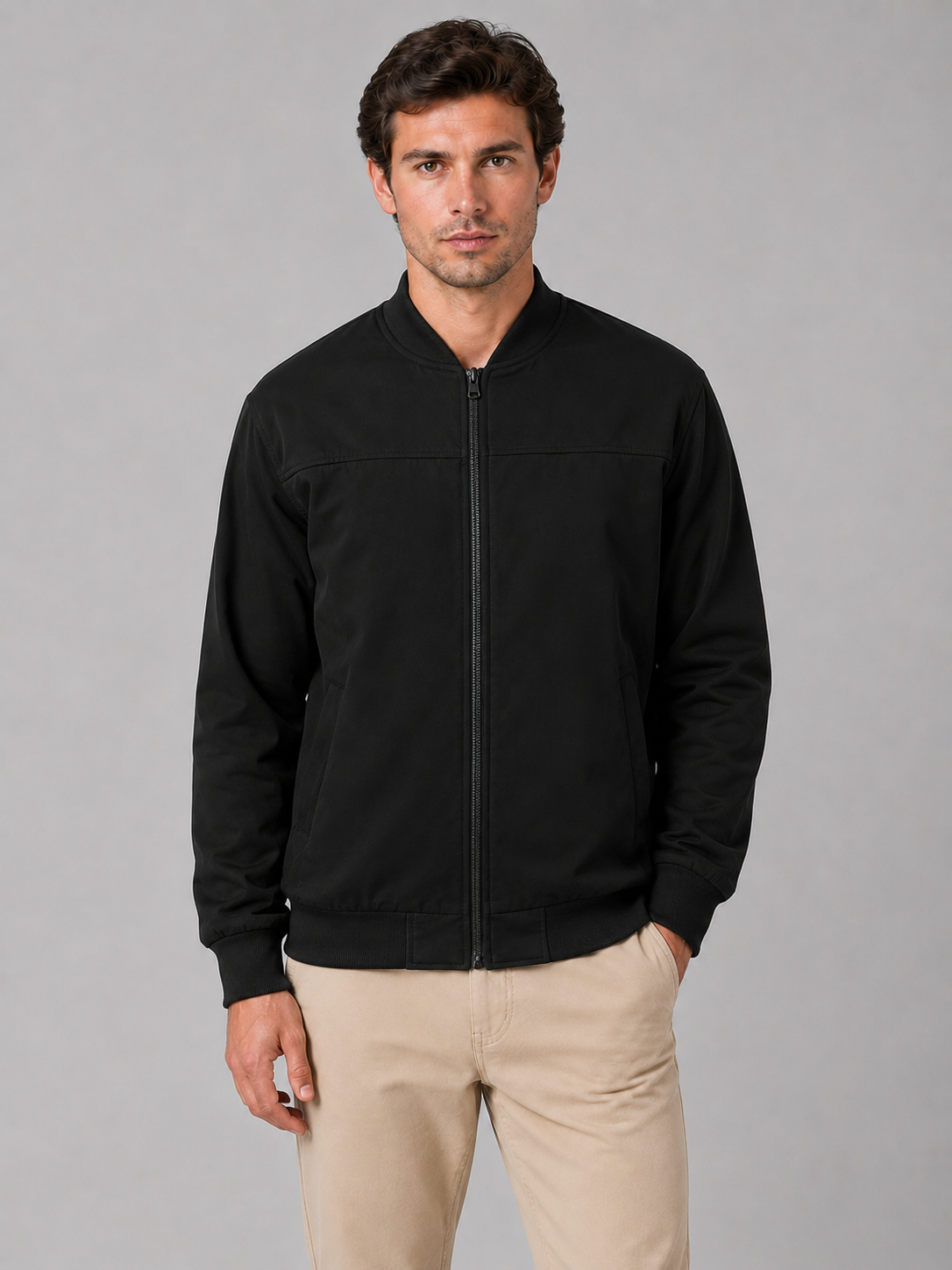 Men's Casual Zip Bomber Jacket Regular Fit Classic Style Everyday Wear