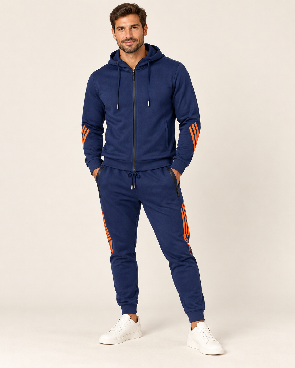 Men's Zip Up Hooded Tracksuit Set in Navy