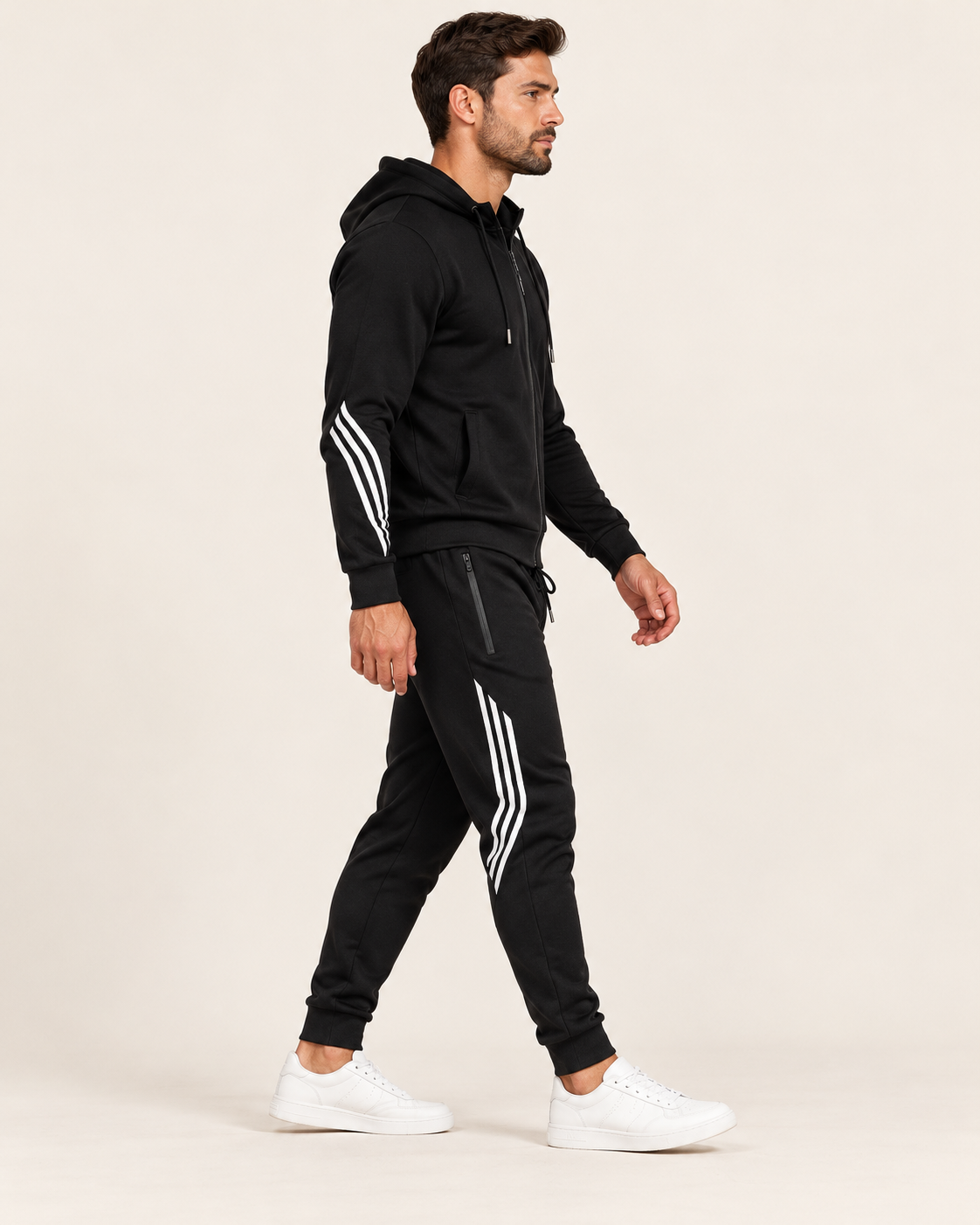 Men's Zip Up Hooded Tracksuit Set in Black, view 2