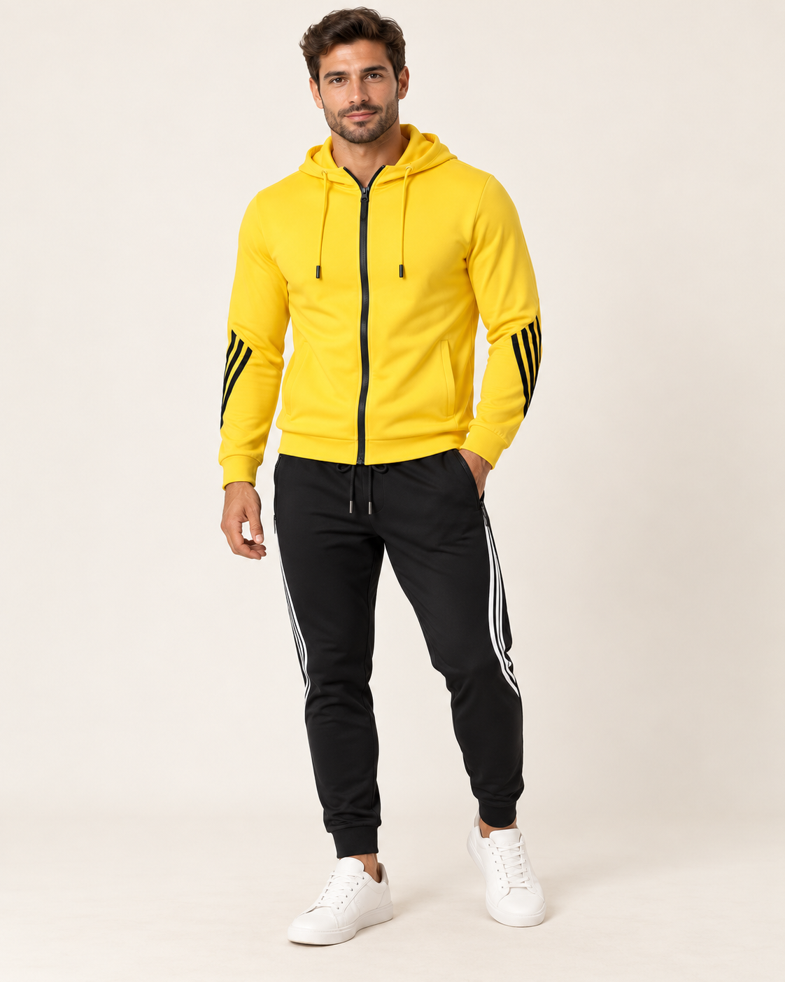 Men's Zip Up Hooded Tracksuit Set in Yellow