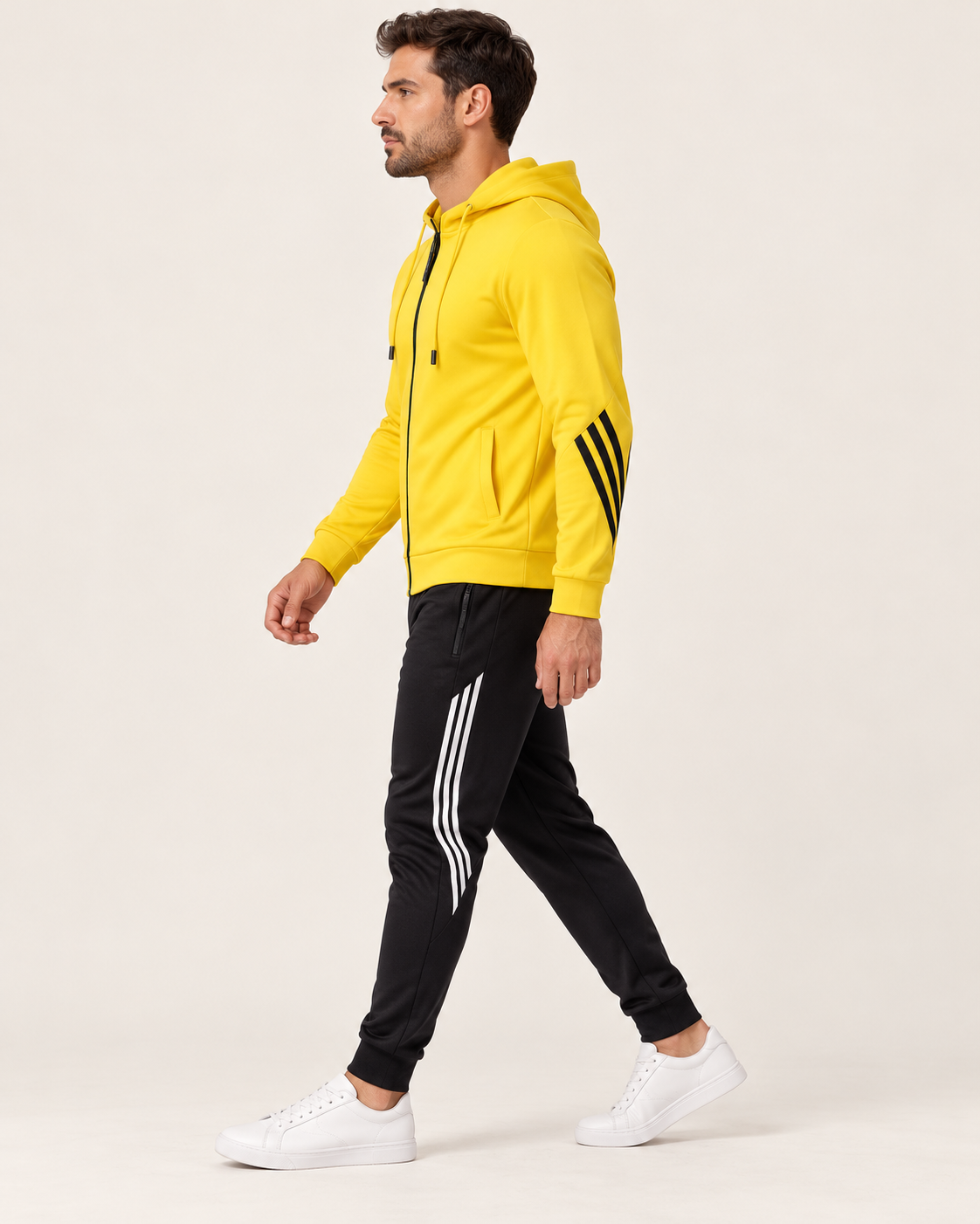Men's Zip Up Hooded Tracksuit Set in Yellow, view 2