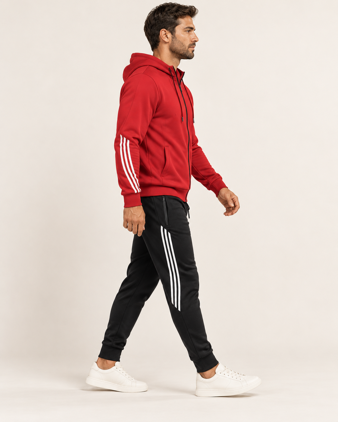 Men's Zip Up Hooded Tracksuit Set in Red, view 2