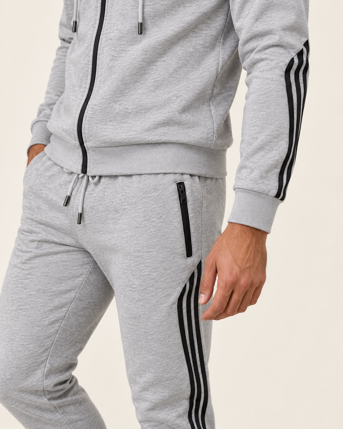 Men's Zip Up Hooded Tracksuit Set in Light Grey, view 3