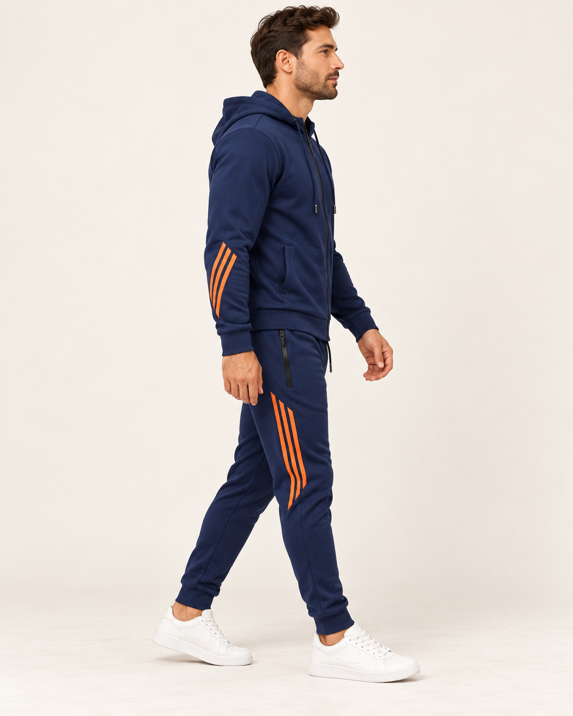 Men's Zip Up Hooded Tracksuit Set in Navy, view 2