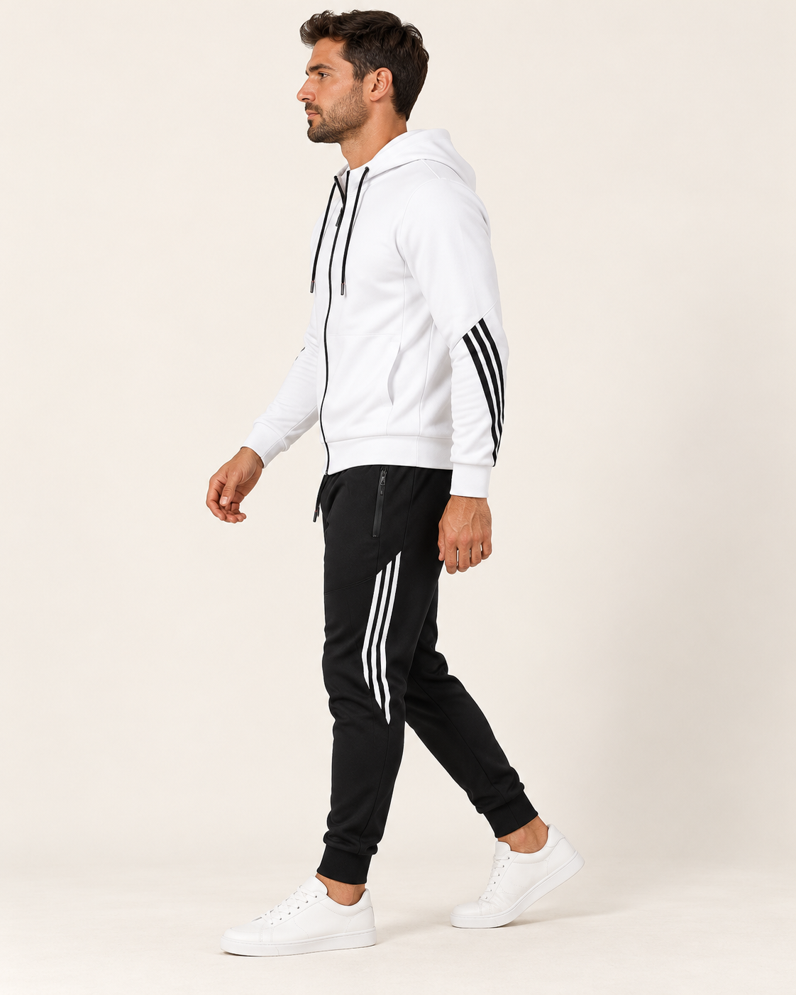 Men's Zip Up Hooded Tracksuit Set in White, view 2