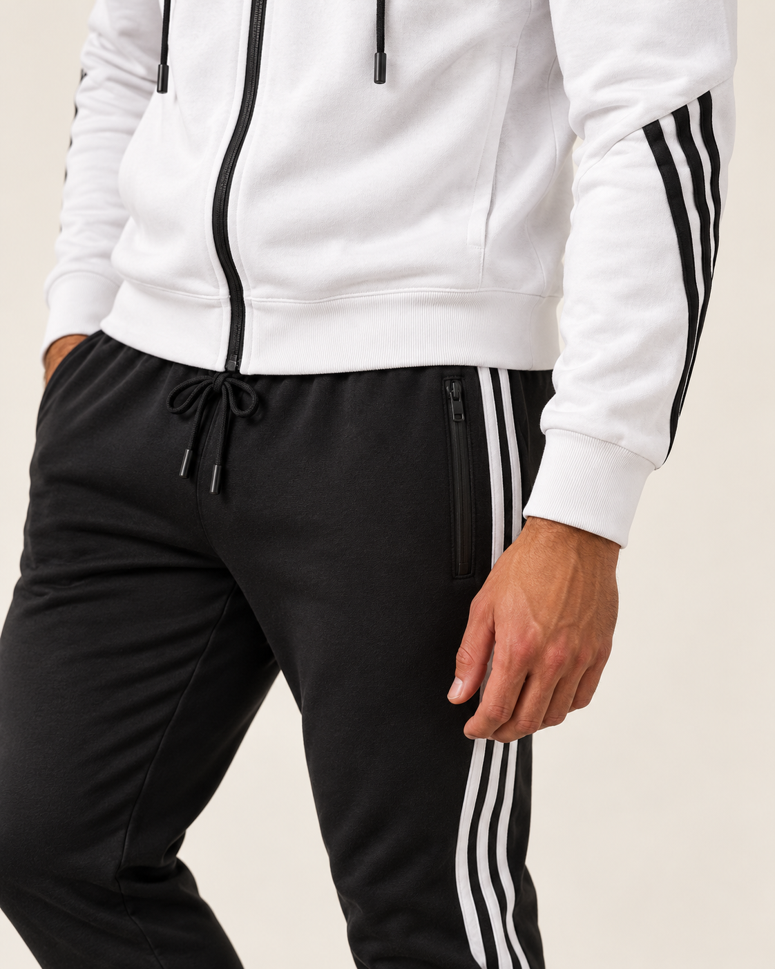 Men's Zip Up Hooded Tracksuit Set in White, view 3