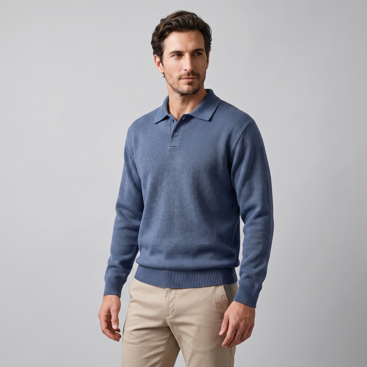 Men's Casual Long Sleeve Polo Sweater Classic Fit Collared Everyday Layering