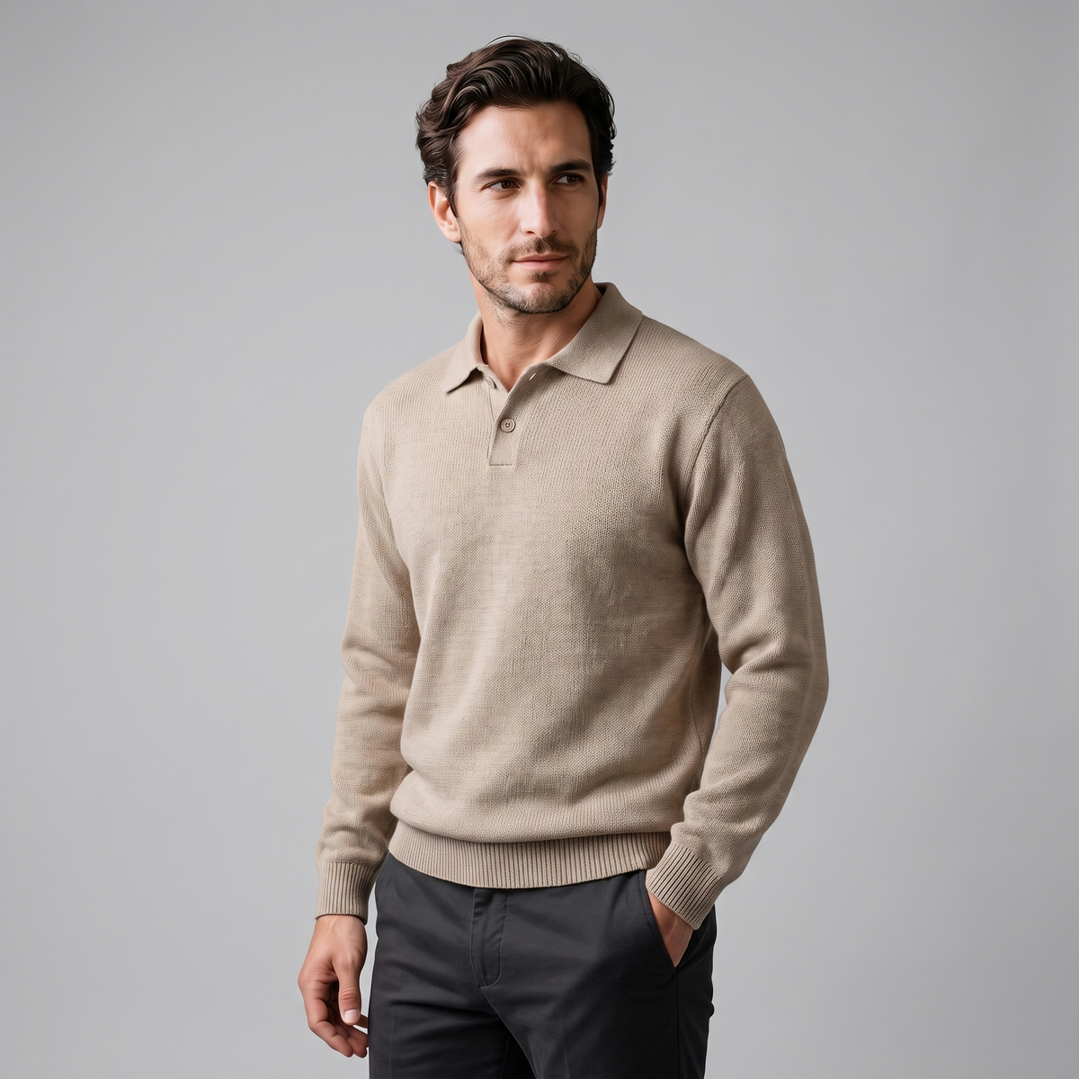 Men's Casual Long Sleeve Polo Sweater Classic Fit Collared Everyday Layering