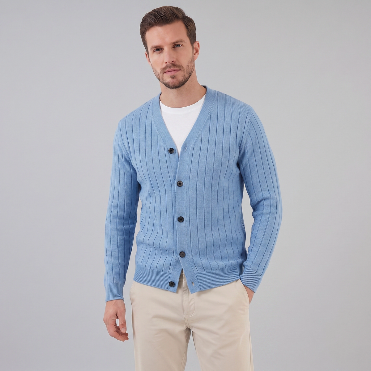 Men's Business Knit Cardigan Open Front Long Sleeve Casual Layering