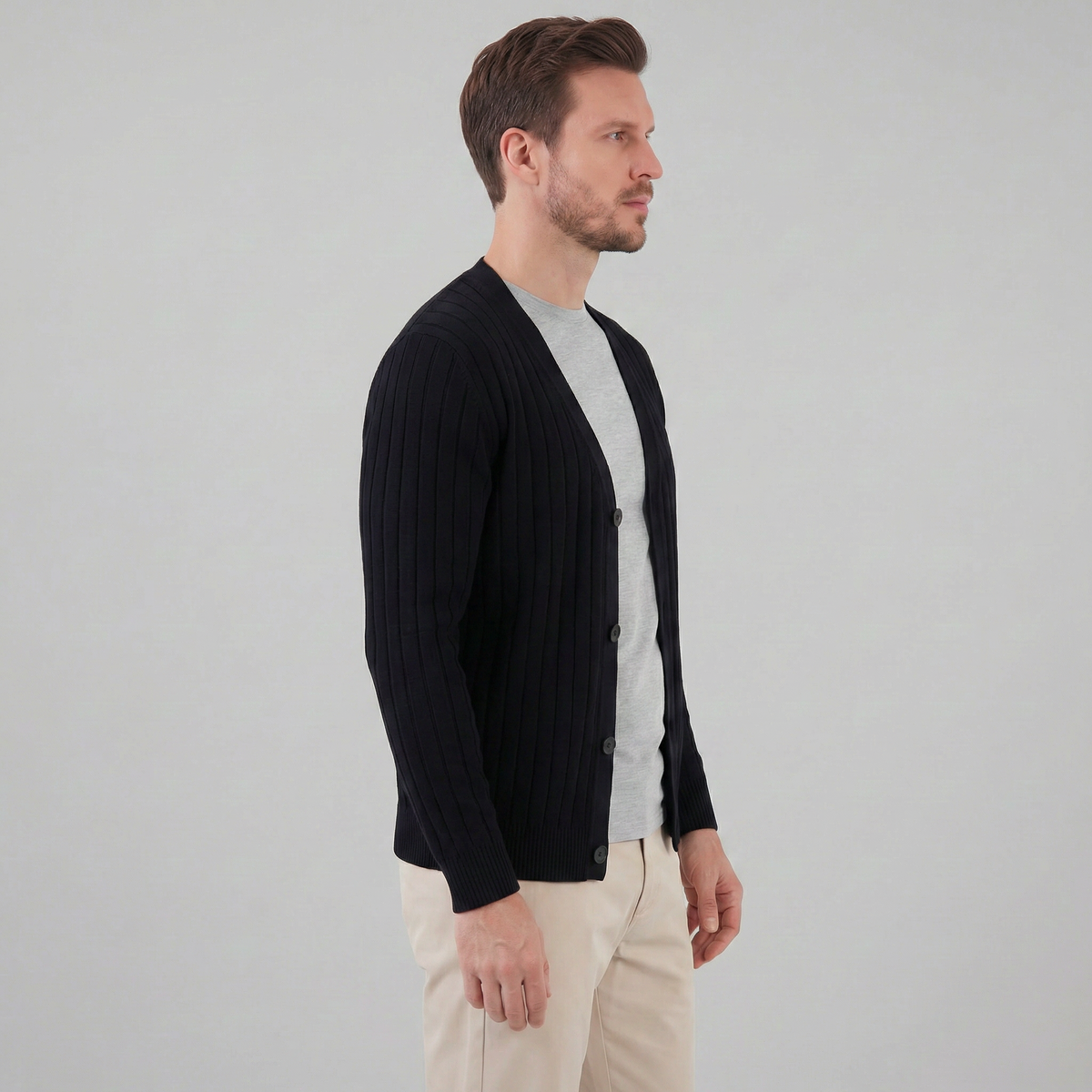 Men's Business Knit Cardigan Open Front Long Sleeve Casual Layering