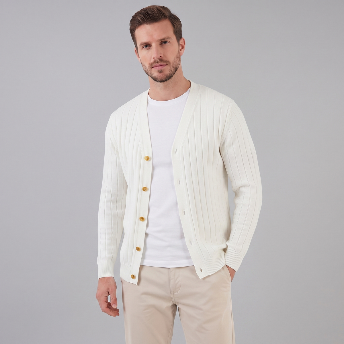 Men's Business Knit Cardigan Open Front Long Sleeve Casual Layering