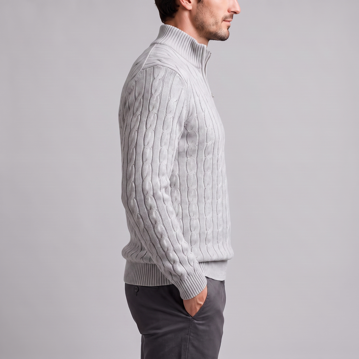 Men's Cable Knit Half-Zip Sweater Textured Knit Long Sleeve Pullover Casual Everyday