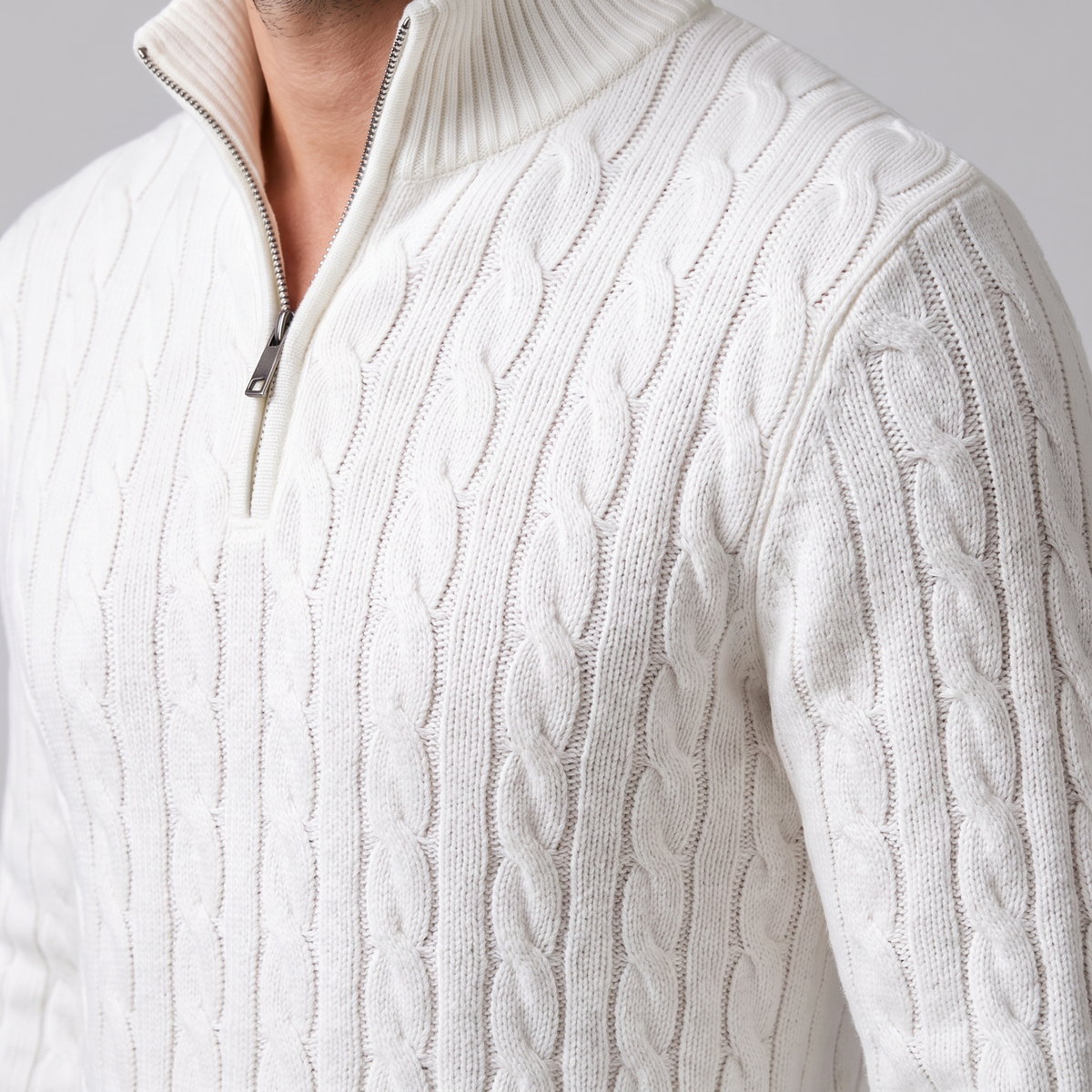 Men's Cable Knit Half-Zip Sweater Textured Knit Long Sleeve Pullover Casual Everyday