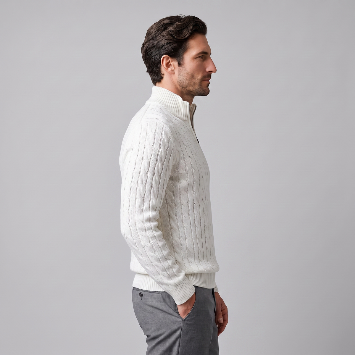 Men's Cable Knit Half-Zip Sweater Textured Knit Long Sleeve Pullover Casual Everyday