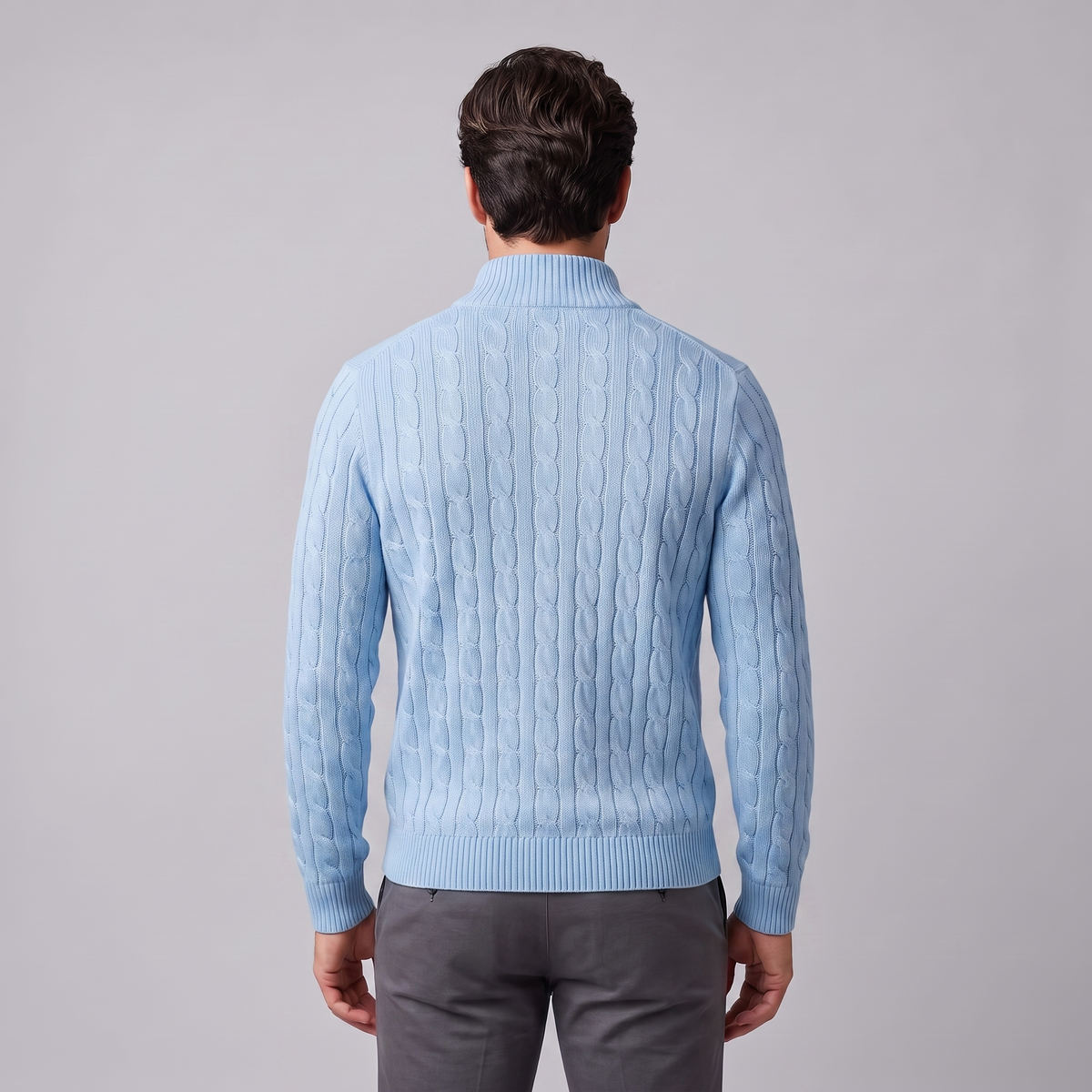 Men's Cable Knit Half-Zip Sweater Textured Knit Long Sleeve Pullover Casual Everyday