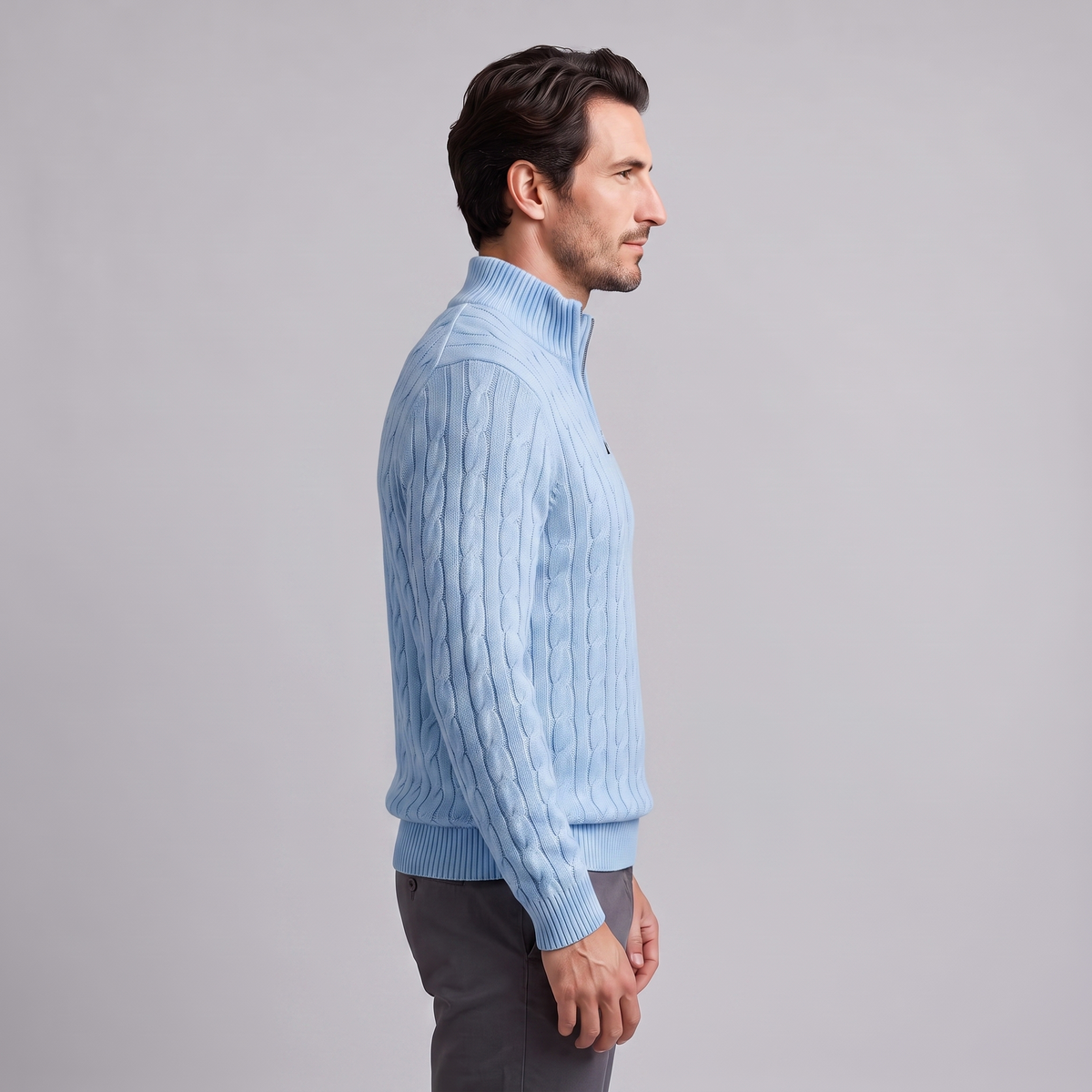 Men's Cable Knit Half-Zip Sweater Textured Knit Long Sleeve Pullover Casual Everyday