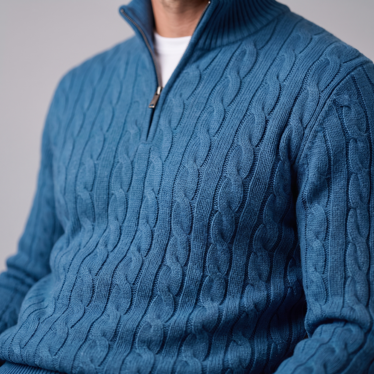 Men's Cable Knit Half-Zip Sweater Textured Knit Long Sleeve Pullover Casual Everyday