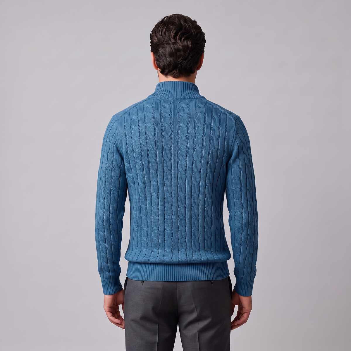 Men's Cable Knit Half-Zip Sweater Textured Knit Long Sleeve Pullover Casual Everyday